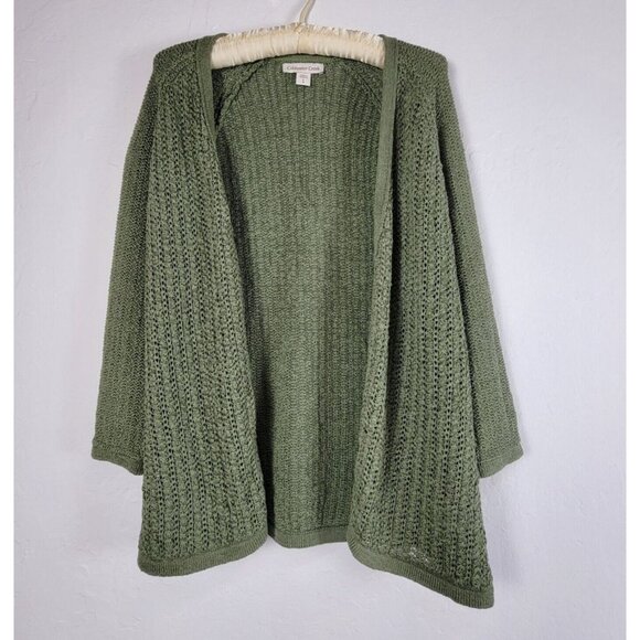 Coldwater Creek Women Open Front Textured Knitted Cardigan Sweater Small 8 Green - Picture 1 of 8